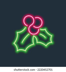 Ilustración vectorial de borde duro de signo de neón brillante Mistletoe