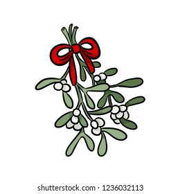 Mistletoe Hand Drawn Colorful Sticker Doodle