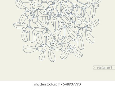 Mistletoe hanging. Kissing bough. Christmas decoration. Vintage vector artwork. Coloring book page for adult. Hand drawn. Holiday concept for gift greeting card, branding, logo, label