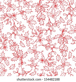 Mistletoe and holly seamless vector background