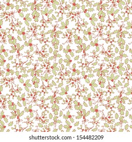 Mistletoe and holly seamless vector background