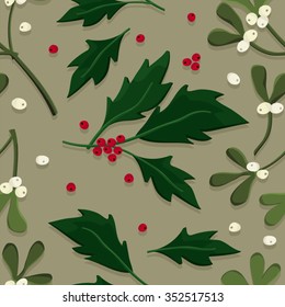 Mistletoe and holly tree vector background