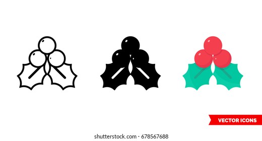 Mistletoe icon of 3 types: color, black and white, outline. Isolated vector sign symbol.
