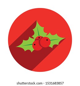 Mistletoe Icon in a Red Circle with Long Shadow