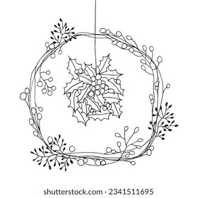 Mistletoe illustration image. 
Hand drawn image artwork of a mistletoe. 
Simple cute original logo.
Hand drawn vector illustration for posters, cards, t-shirts.