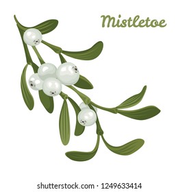 Mistletoe isolated on white background. Vector illustration in cartoon flat simple style. Christmas or New Year decoration.