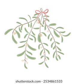 Mistletoe isolado no fundo branco. Decoração de Natal. Ilustração desenhada à mão vetorial
