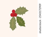 Mistletoe and leaf. holly berry, winter plant, chrismast traditional decoration. vector illustration. modern flat cartoon style