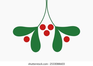 Mistletoe leaves and berries Christmas symbol hanging. Christmas card background. Vector illustration.