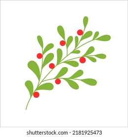 Mistletoe sobre fondo blanco. Ilustración vectorial plana