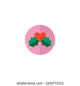 Mistletoe in a pink circle. Icon in flat style