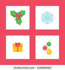 Mistletoe plant symbolic image of Christmas winter holiday isolated icons vector. Snowflake ice, baubles decorative elements, present giftbox with bow