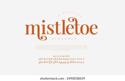 Mistletoe premium luxury elegant alphabet letters and numbers. Vintage wedding typography classic serif font decorative vintage retro. creative vector illustration