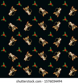 mistletoe and rat seamless pattern vector  on dark background.