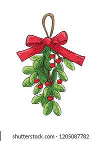 mistletoe with red berries vector. christmas