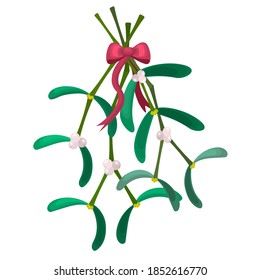 Mistletoe with red bow isolated on white background