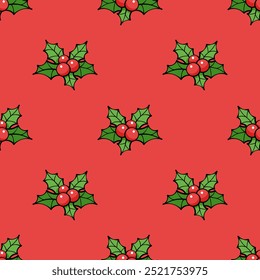 Mistletoe seamless pattern. Merry Christmas and Happy New Year. Repeat print for fabric, wrapping paper, textile