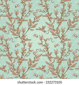 mistletoe seamless texture, natural pattern in japanese style, vector illustration