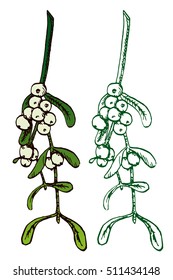 Mistletoe set, hand drawn doodle, sketch in pop art style, vector
