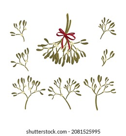 Mistletoe set, simple hand-drawn design.