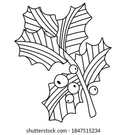 Mistletoe sprig coloring page stock vector illustration. Funny winter holidays pastime page for printing and coloring. Merry Christmas and happy New year worksheet for kids and adults. One of a series