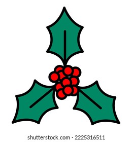 Mistletoe traditional Christmas icon for web and mobile app, banners, social media. New Year, Christmas celebrating, decorations berries winter seasonal flat vector illustration