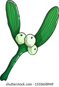 Mistletoe twig hand draw linocut vector colorful Christmas illustration isolated on white background. Ilex branch X-mas art. Holly berries in cartoons style