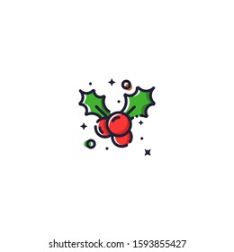 Mistletoe Vector Icon Illustration. Merry Christmas. Filled Outline Style. Sticker. Winter.
