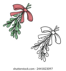 mistletoe vector illustration. Drawing with line art style. Outline