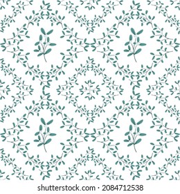 Mistletoe, viscum branches with oblong leaves and berries vector seamless pattern. Christmas, New Year holiday winter floral background for greeting cards, wallpapers, gift paper, web page.