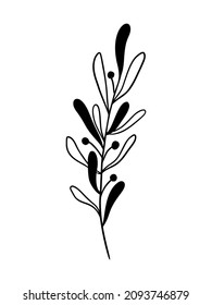 Fehlerhafte Vektorgrafik. Blumenhandgezeichnet Ilex. Lineares Weihnachtselement im modernen Stil. Elegante Silhouette einzeln auf weißem Hintergrund. Mistletoe Line Kunst für Einladung, Karte, Poster.