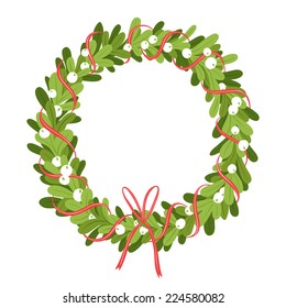 Mistletoe wreath isolated on white, vector illustration