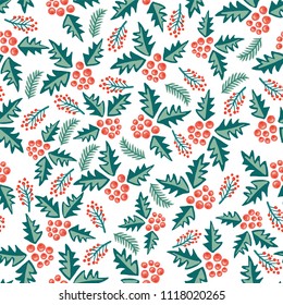 Mistletoes seamless vector pattern on a white background. Great for the Christmas season - greeting cards, gift wrap, fabric.