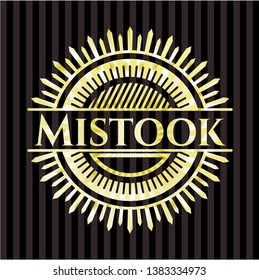 Mistook gold shiny emblem. Vector Illustration. Detailed.