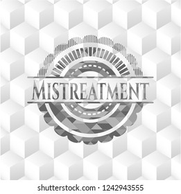 Mistreatment grey emblem. Vintage with geometric cube white background