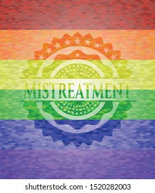 Mistreatment on mosaic background with the colors of the LGBT flag