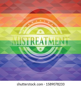 Mistreatment on mosaic background with the colors of the LGBT flag