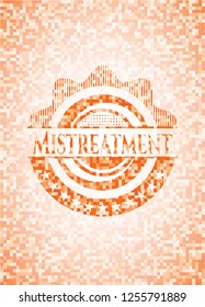 Mistreatment orange tile background illustration. Square geometric mosaic seamless pattern with emblem inside.