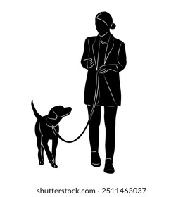 mistress and dog silhouette on white background, vector