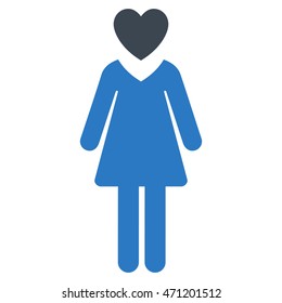 Mistress icon. Vector style is bicolor flat iconic symbol with rounded angles, smooth blue colors, white background.