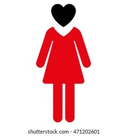 Mistress icon. Vector style is bicolor flat iconic symbol with rounded angles, intensive red and black colors, white background.