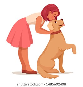 mistress kisses her good dog golden retriever breed