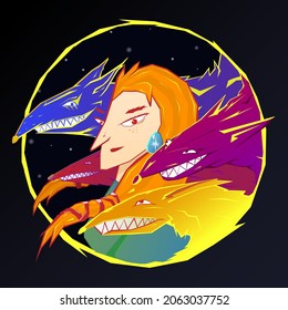 Mistress of the wolves. Color vector character