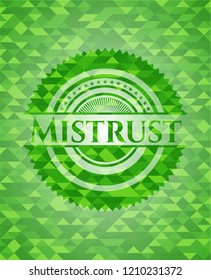 Mistrust green emblem with triangle mosaic background
