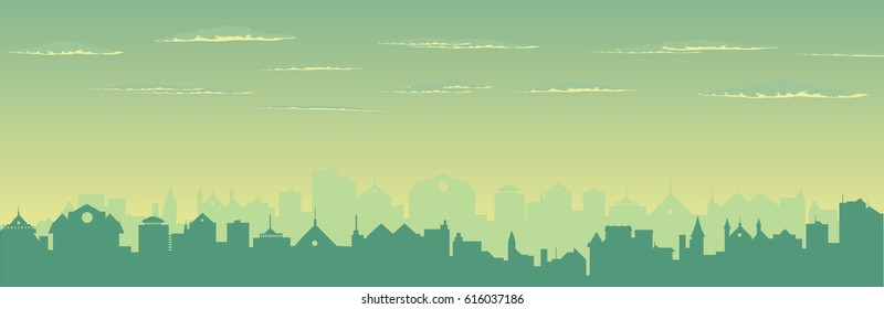 Misty cloudy sky and cityscape silhouette
vector illustration