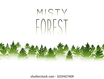 Misty coniferous forest sihouette on white background