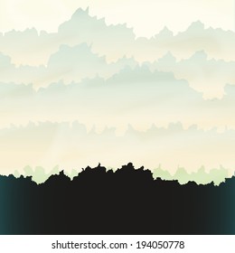 Misty dawn sky
