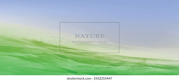 Misty fields. Minimal background. Calming nature view. Place for text. Watercolor textured vector design. 