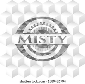 Misty grey badge with geometric cube white background