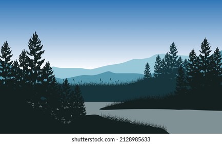 Misty morning with a beautiful mountain view from the riverside